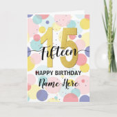 Happy 15th Birthday Pastel Rainbow and Gold Girl カード (正面)
