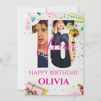 happy 15th Birthday Personalized card 招待状