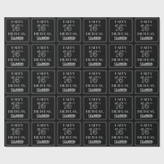 HAPPY 16th誕生日、アールデコスタイル(名前をカスタムする付き) ラッピングペーパー (シーム)