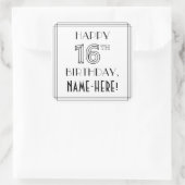 HAPPY 16th誕生日、アールデコスタイル、名前をカスタムする スクエアシール (バッグ)