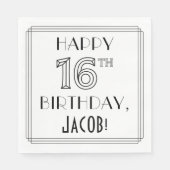 HAPPY 16th誕生日;アールデコスタイル;名前をカスタムする スタンダードランチョンナプキン (正面)