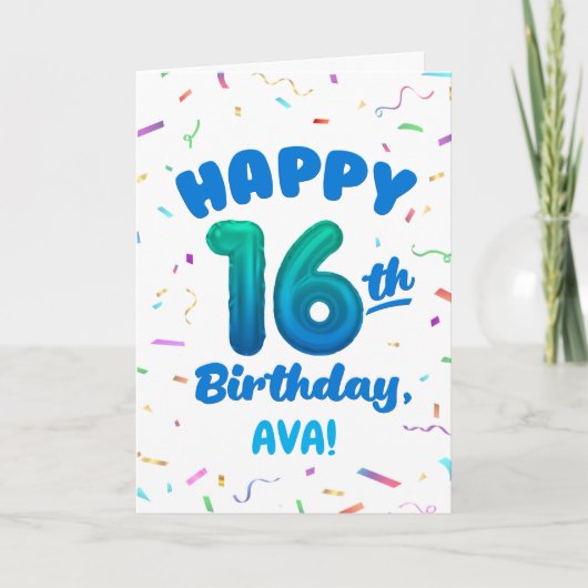 Happy 16th Birthday Card with Custom Name カード (正面)