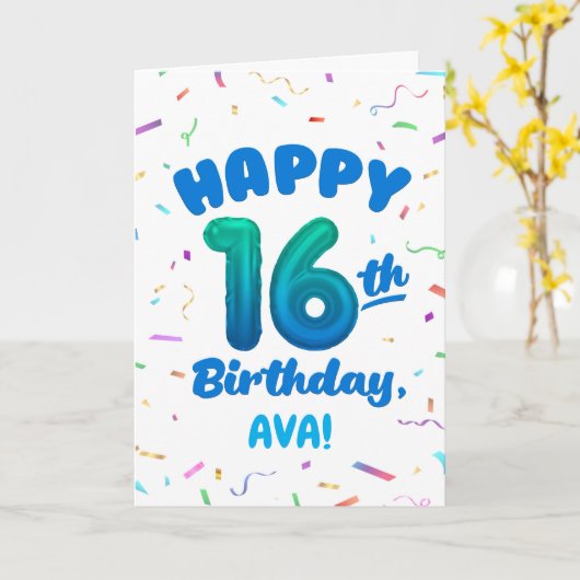 Happy 16th Birthday Card with Custom Name カード (黄色い花)