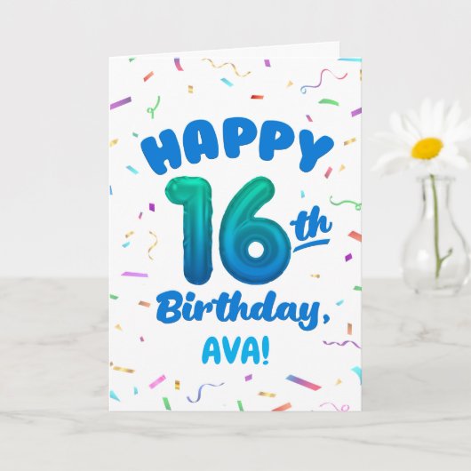 Happy 16th Birthday Card with Custom Name カード (小さな植物)