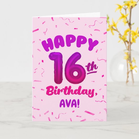 Happy 16th Birthday Card with Custom Name カード (黄色い花)