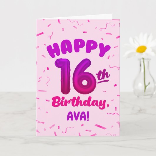 Happy 16th Birthday Card with Custom Name カード (小さな植物)