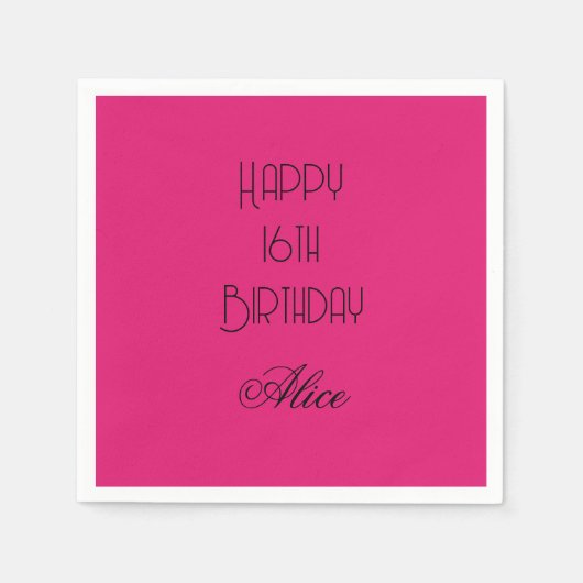 Happy 16th Birthday Pink Black Custom Name 2026 スタンダードカクテルナプキン (正面)