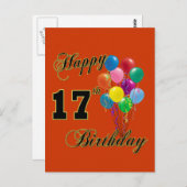 Happy 17誕生日デザインとバルーン ポストカード (正面/裏面)