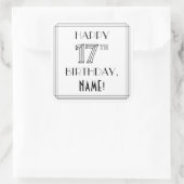 HAPPY 17th誕生日、アールデコスタイル、名前をカスタムする スクエアシール (バッグ)