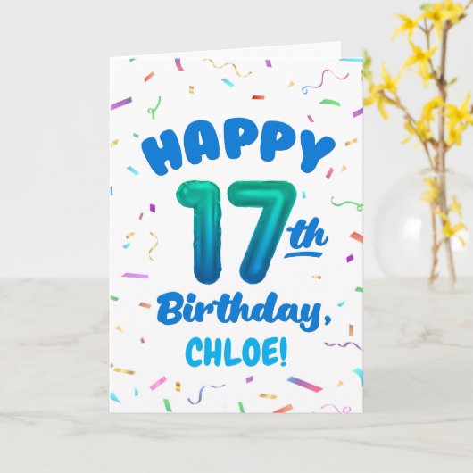 Happy 17th Birthday Card with Custom Name カード (黄色い花)