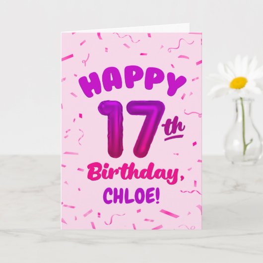 Happy 17th Birthday Card with Custom Name カード (小さな植物)
