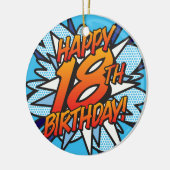 HAPPY 18th誕生日フォトおもしろいレトロ漫画本 セラミックオーナメント (左)