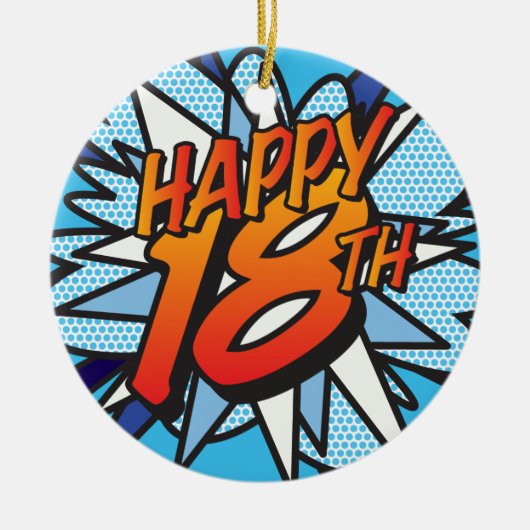 HAPPY 18TH 楽しいレトロ漫画 セラミックオーナメント (正面)