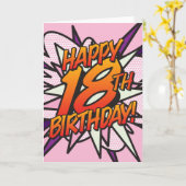 HAPPY 18TH BIRTHDAY コミック・ポップアート ピンク カード (黄色い花)