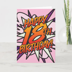 HAPPY 18TH BIRTHDAY コミック・ポップアート ピンク カード