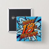HAPPY 18TH BIRTHDAY 楽しいレトロ漫画 缶バッジ (正面&裏面)