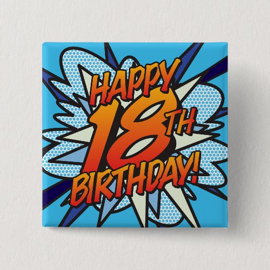 HAPPY 18TH BIRTHDAY 楽しいレトロ漫画 缶バッジ (正面)