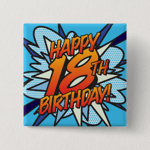 HAPPY 18TH BIRTHDAY 楽しいレトロ漫画 缶バッジ