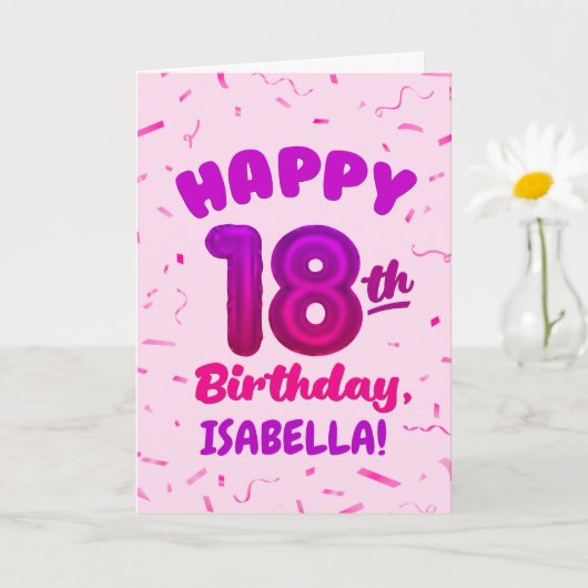 Happy 18th Birthday Card with Custom Name カード (小さな植物)