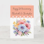 Happy 1st Anniversary flowers peach カード (正面)