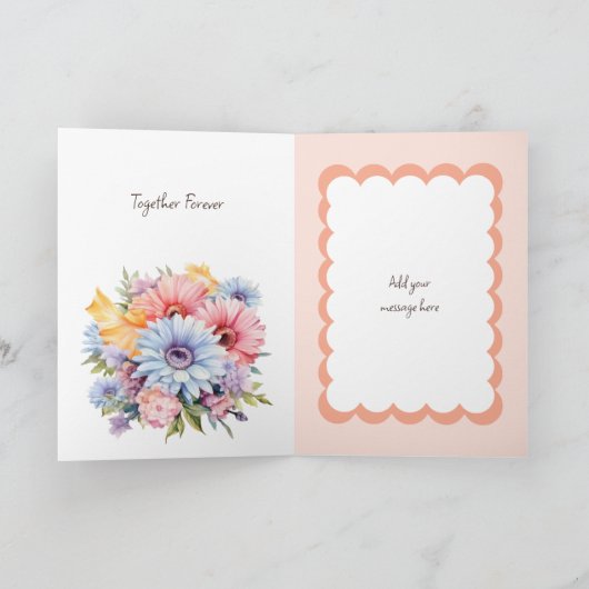 Happy 1st Anniversary flowers peach カード (内部)