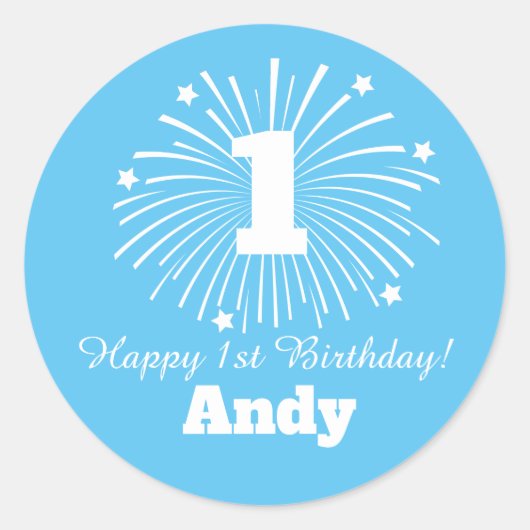 Happy 1st Birthdayスタンプとカスタムベビー名 ラウンドシール (正面)