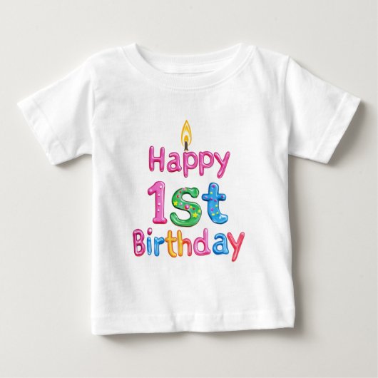 Happy 1st Birthday – お祝いテキストデザイン ベビーTシャツ (正面)