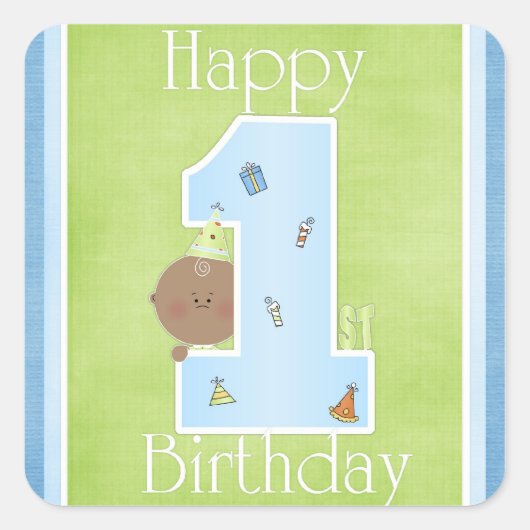 Happy 1st Birthday {African American}スタンプ スクエアシール (正面)