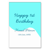 Happy 1st birthday blue wavy retro boho name date テーブルナンバー (裏面)