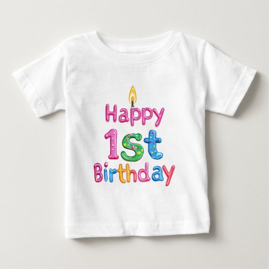 Happy 1st Birthday – Celebration Text Design ベビーTシャツ (正面)