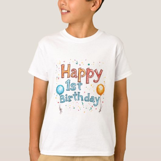 Happy 1st Birthday – Colorful Birthday Text Design Tシャツ (正面)
