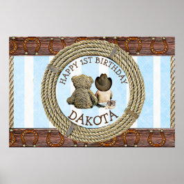 Happy 1st Birthday CowboyとTeddy Bear Boy's ポスター