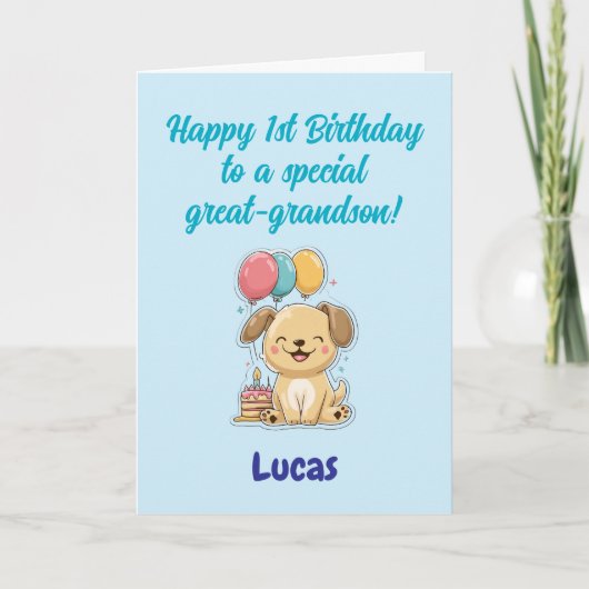 Happy 1st Birthday Great-Grandson, Puppy,  Card カード (正面)