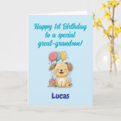 Happy 1st Birthday Great-Grandson, Puppy,  Card カード (黄色い花)