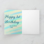 Happy 1st birthday kids baby blue green pastel ret カード (内部)