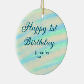 Happy 1st birthday kids baby blue green pastel ret セラミックオーナメント (右)