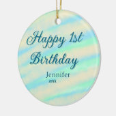 Happy 1st birthday kids baby blue green pastel ret セラミックオーナメント (左)
