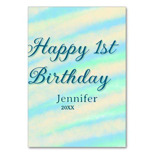 Happy 1st birthday kids baby blue green pastel ret テーブルナンバー (正面)