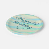 Happy 1st birthday kids baby blue green pastel ret ペーパープレート (アングル)