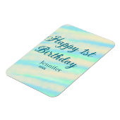 Happy 1st birthday kids baby blue green pastel ret マグネット (左側)