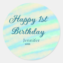 Happy 1st birthday kids baby blue green pastel ret