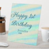 Happy 1st birthday kids baby blue green pastel ret 台座サイン (インサイチュ)