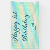 Happy 1st birthday kids baby blue green pastel ret 横断幕 (縦)