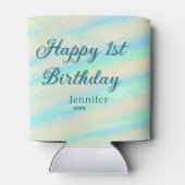 Happy 1st birthday kids baby blue green pastel ret 缶クーラー (裏面)