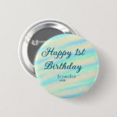 Happy 1st birthday kids baby blue green pastel ret 缶バッジ (正面&裏面)
