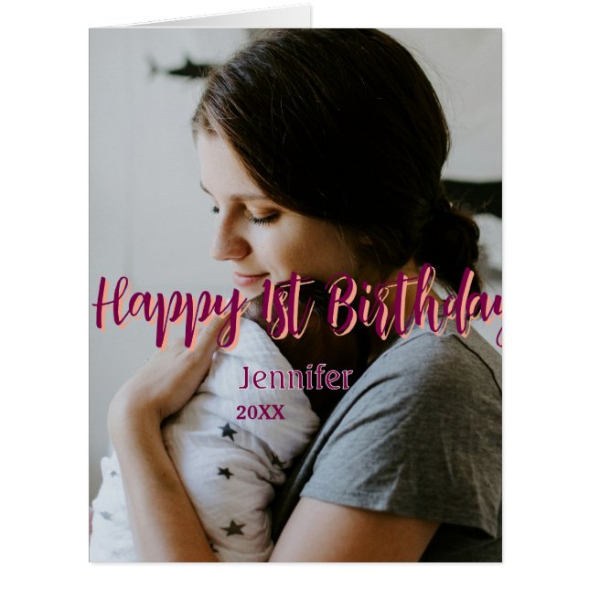 Happy 1st birthday kids baby mother red orange sty (正面)