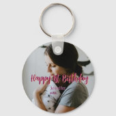 Happy 1st birthday kids baby mother red orange sty キーホルダー (裏面)