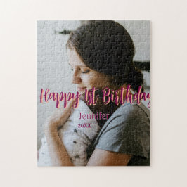 Happy 1st birthday kids baby mother red orange sty ジグソーパズル