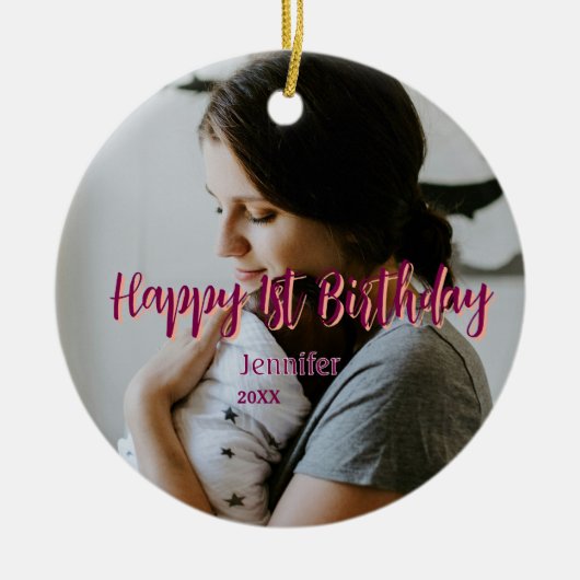 Happy 1st birthday kids baby mother red orange sty セラミックオーナメント (正面)