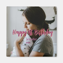 Happy 1st birthday kids baby mother red orange sty マグネット